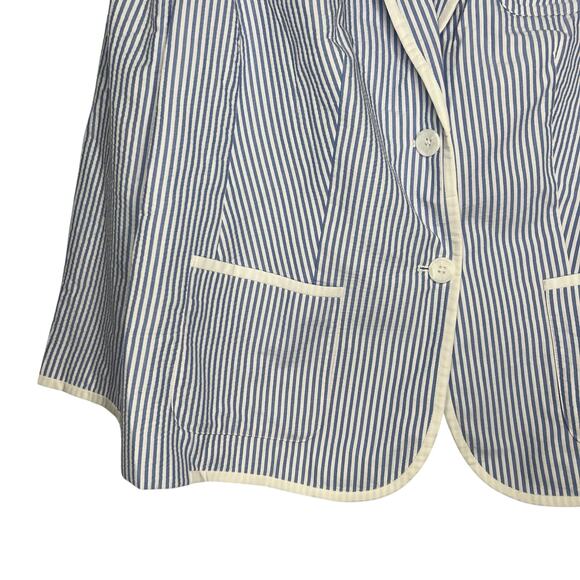 Talbots Size 14 Classic Summer Seersucker Blazer Jacket Lined Cotton Washable - Picture 7 of 13